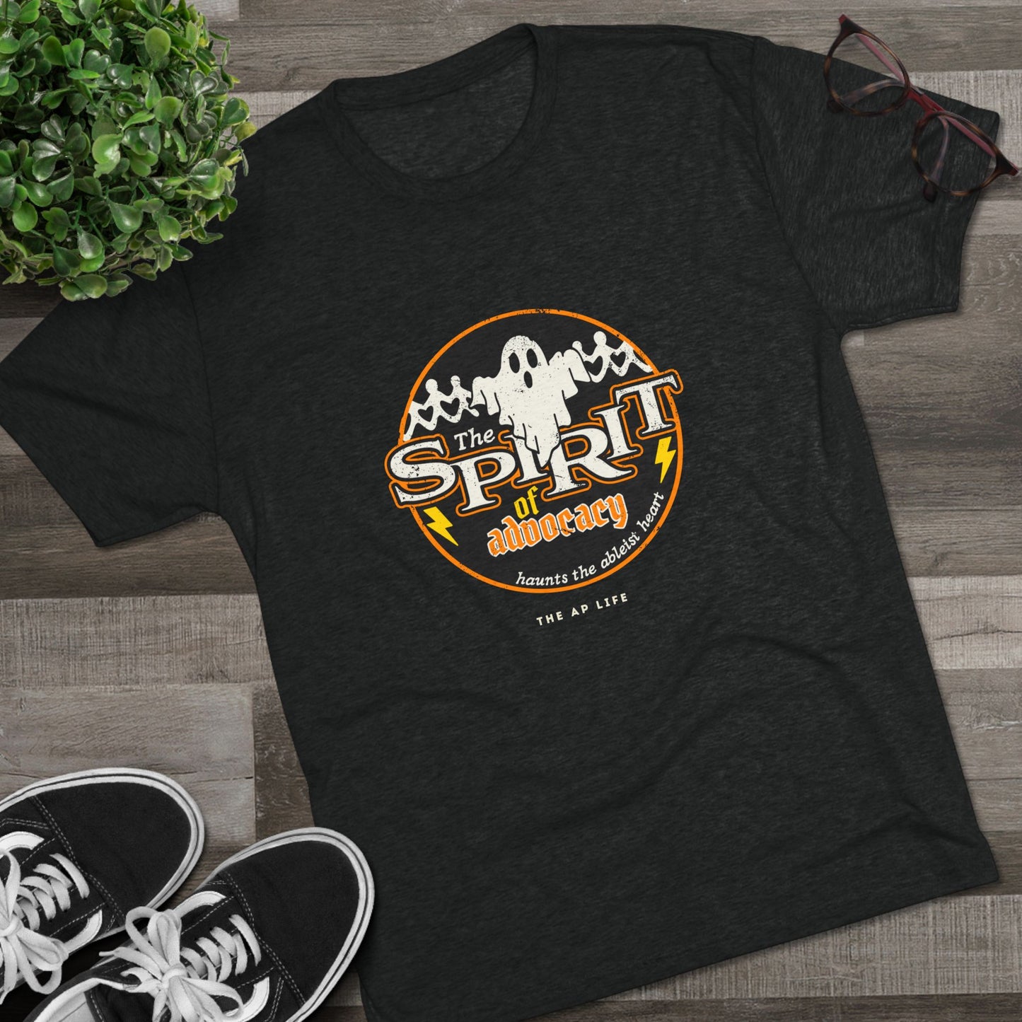 The Spirit of Advocacy (Haunts the Ablelist Heart) - Halloween - Adult Unisex Tri-Blend Soft Tee