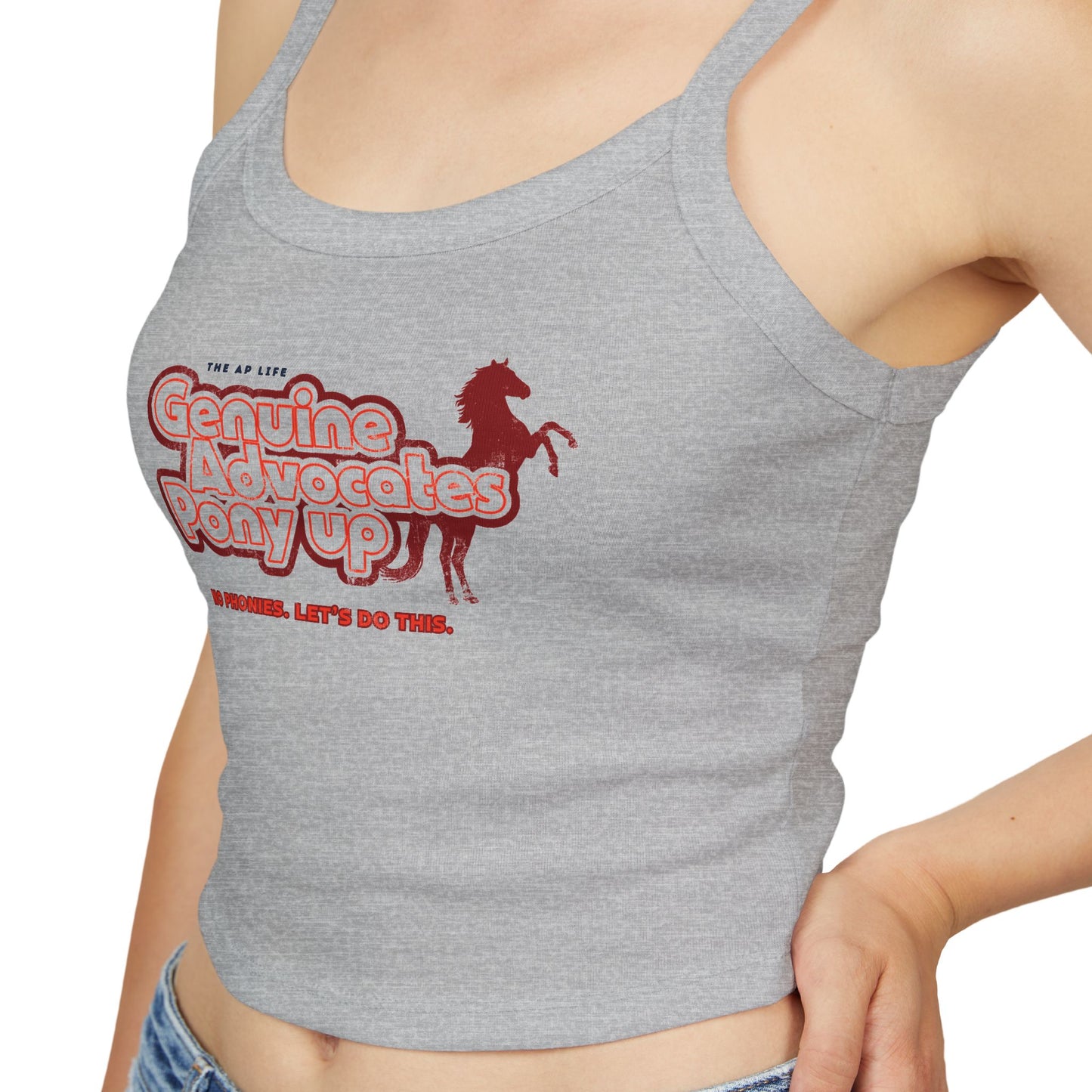 Genuine Advocates Pony Up (No Phonies, Let's Do This) - Women's Spaghetti Strap Crop Top Tank