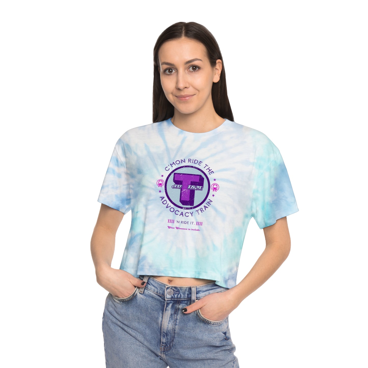C'mon Ride The Autism Advocacy Train - Women's Tie-Dye Crop Top
