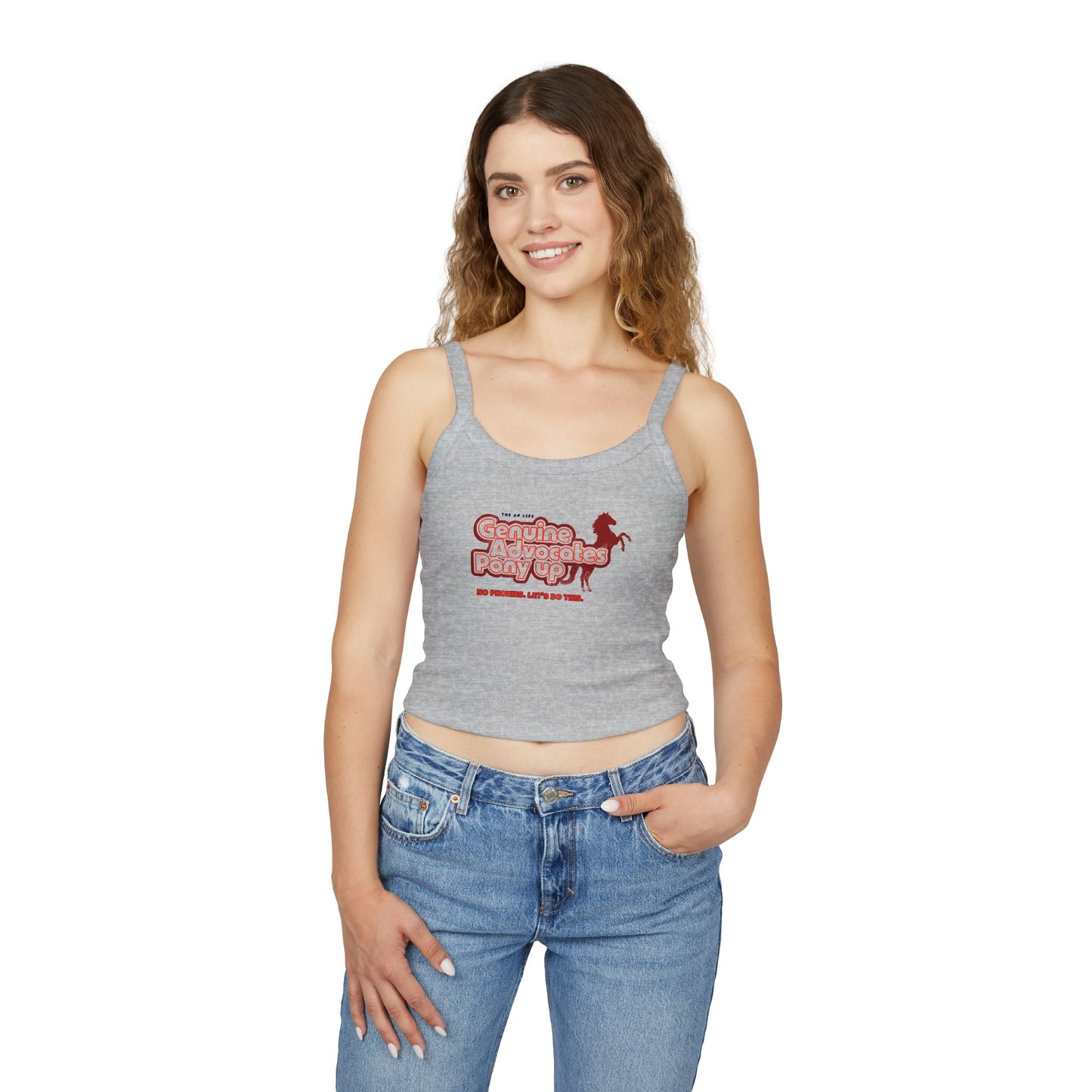 Genuine Advocates Pony Up (No Phonies, Let's Do This) - Women's Spaghetti Strap Crop Top Tank