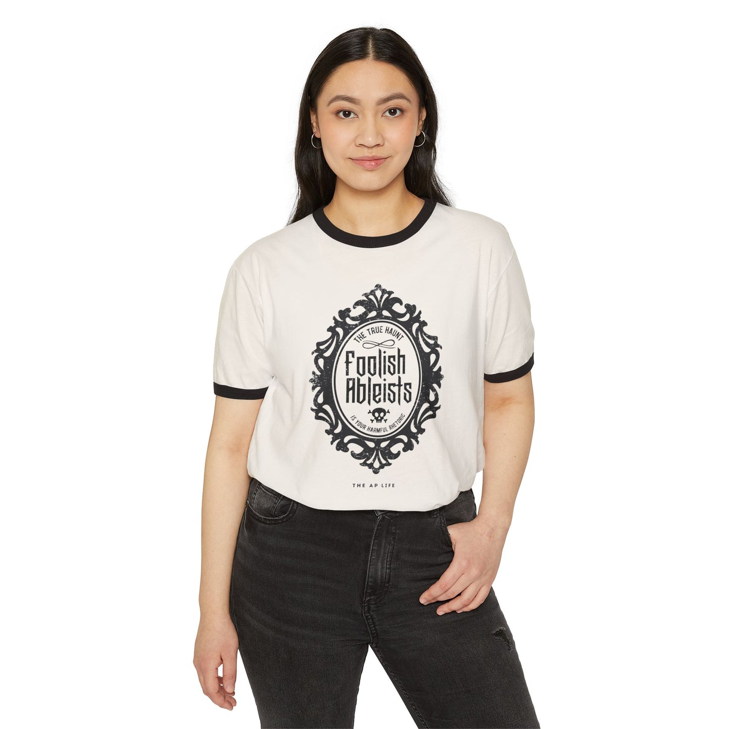 Foolish Ableists - The True Haunt is Your Harmful Rhetoric - Adult Unisex Ringer Tee
