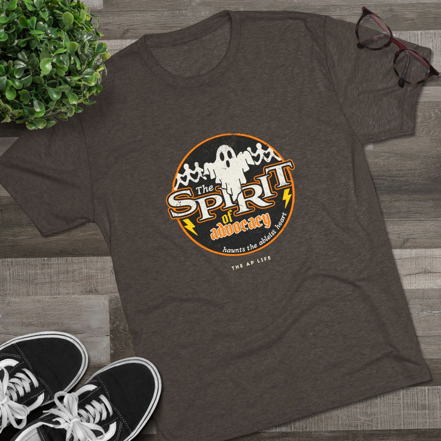 The Spirit of Advocacy (Haunts the Ablelist Heart) - Halloween - Adult Unisex Tri-Blend Soft Tee