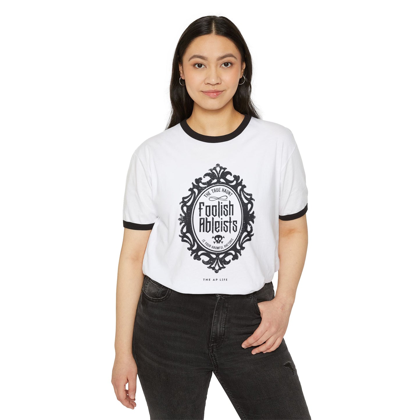 Foolish Ableists - The True Haunt is Your Harmful Rhetoric - Adult Unisex Ringer Tee
