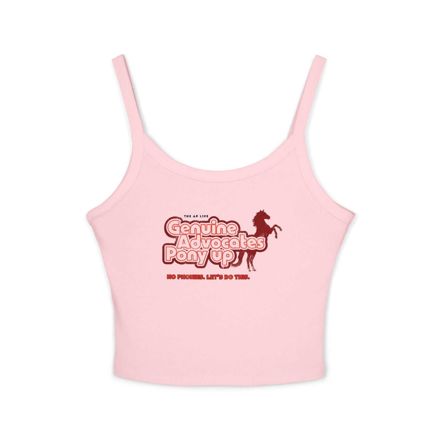 Genuine Advocates Pony Up (No Phonies, Let's Do This) - Women's Spaghetti Strap Crop Top Tank