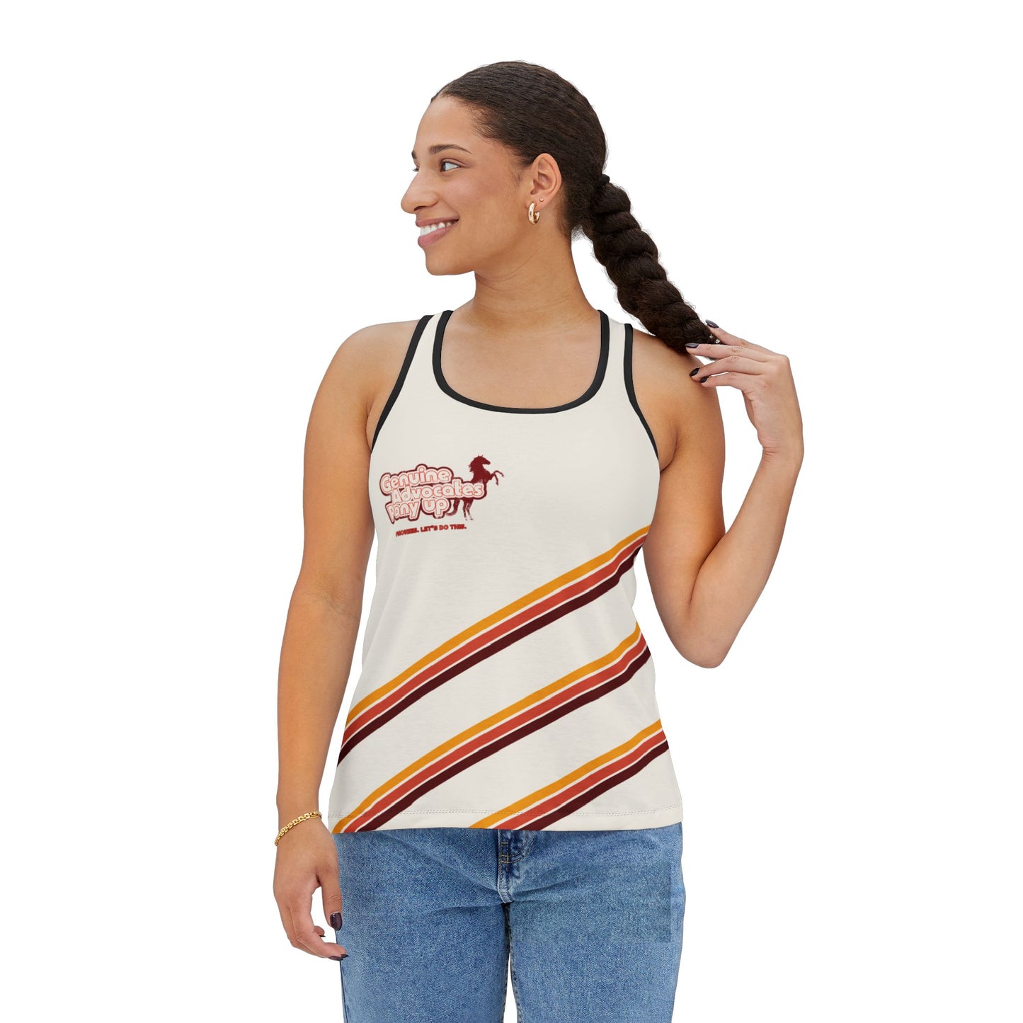 Genuine Advocates Pony Up (No Phonies, Let's Do This) Retro Vibe - Women's Racerback Tank