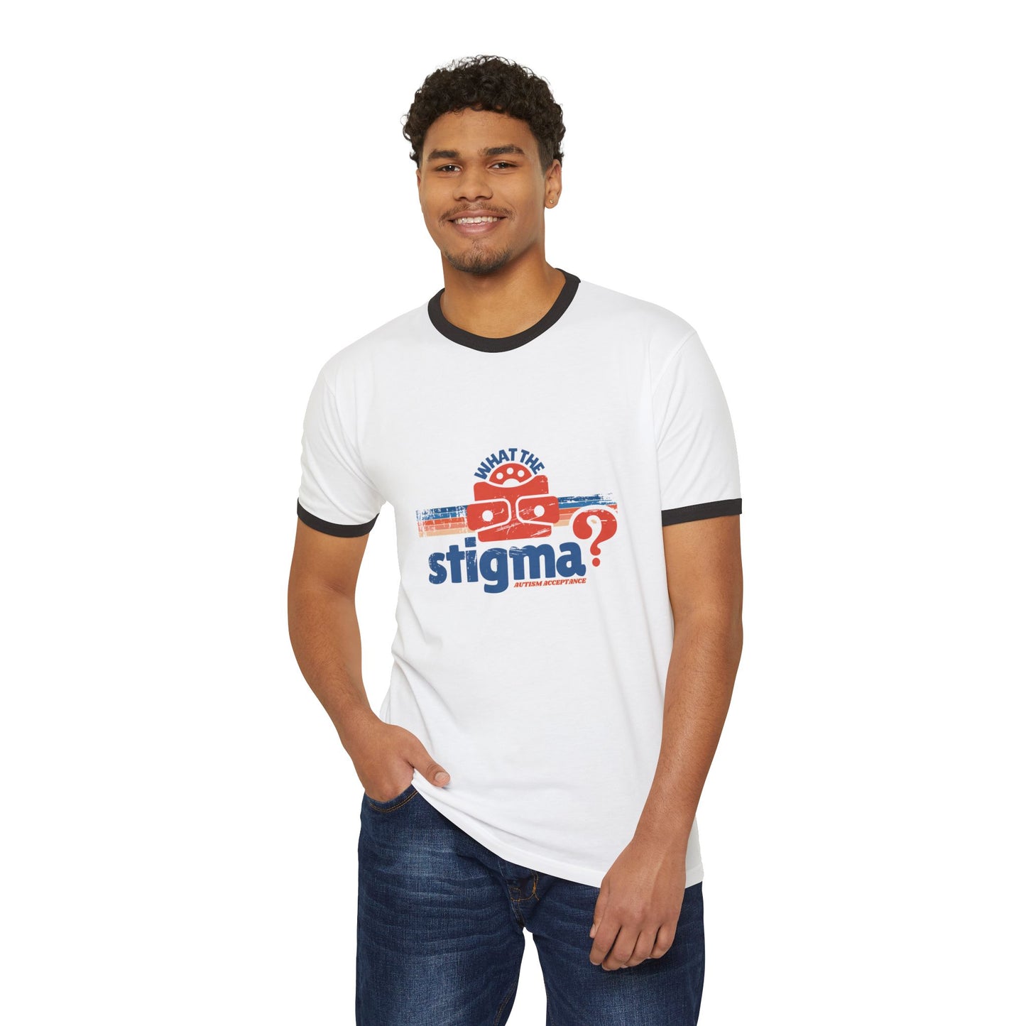 What the Stigma? Autism Acceptance - Adult Unisex Cotton Ringer T-Shirt