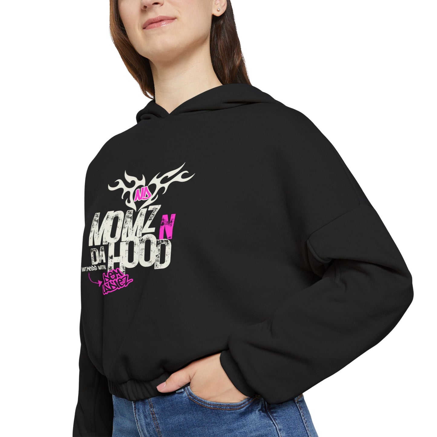 ND Momz N Da Hood (Don't Mess With Dem Ladiez) - Women's Cinched Hoodie