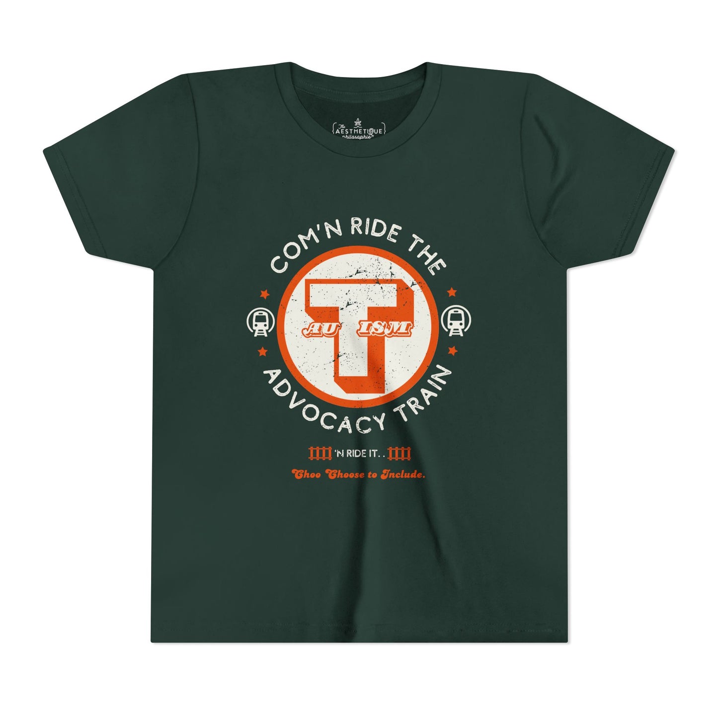 C'mon ride the Autism Advocacy Train - Youth Unisex Jersey Tee