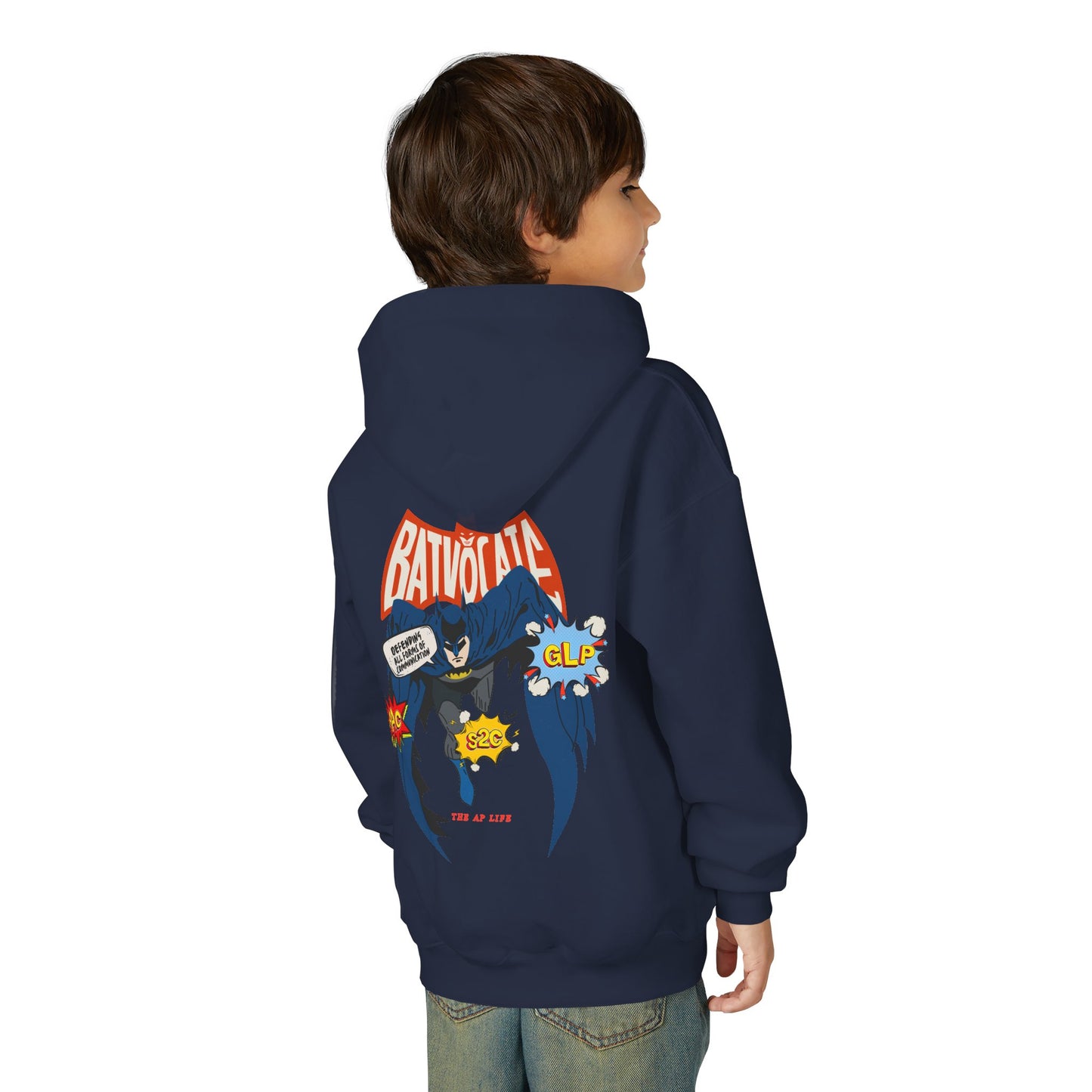 Batvocate - Defending All Forms of Communication - AAC - GLP - S2C - Youth Unisex Heavy Blend Hooded Sweatshirt