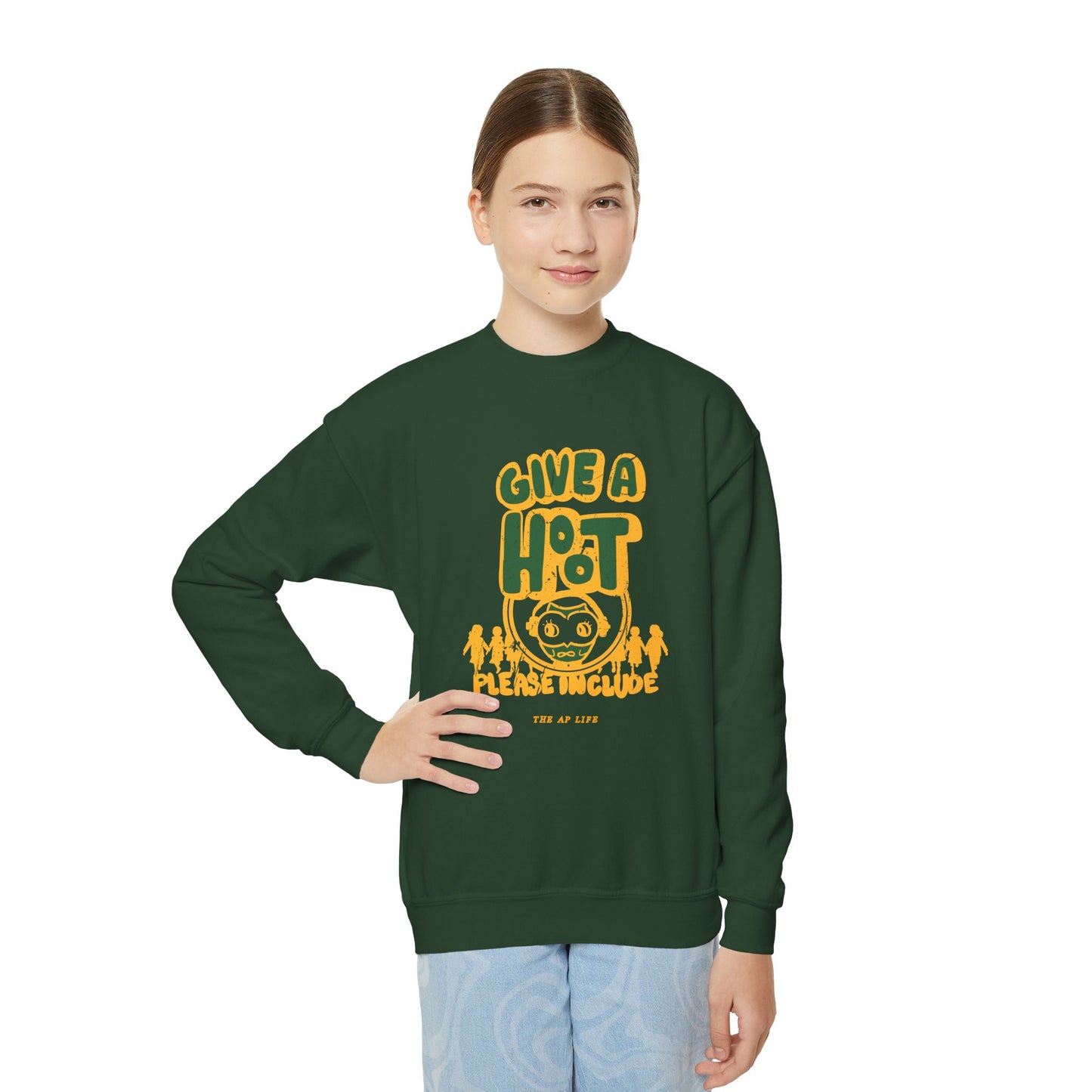 Give A Hoot - Just Include - Retro PSA Style - Youth Unisex Crewneck Sweatshirt