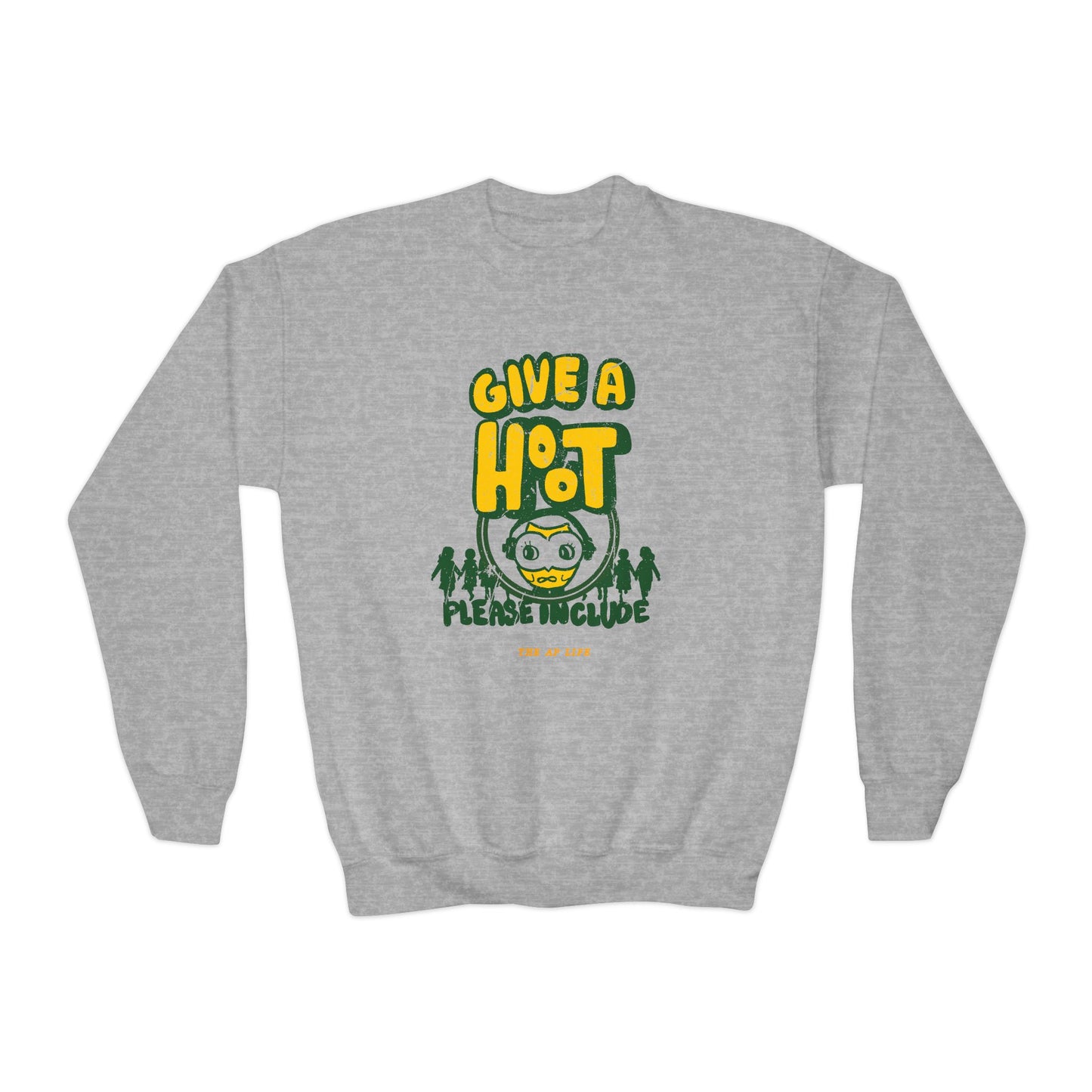 Give A Hoot - Just Include - Retro PSA Style - Youth Unisex Crewneck Sweatshirt