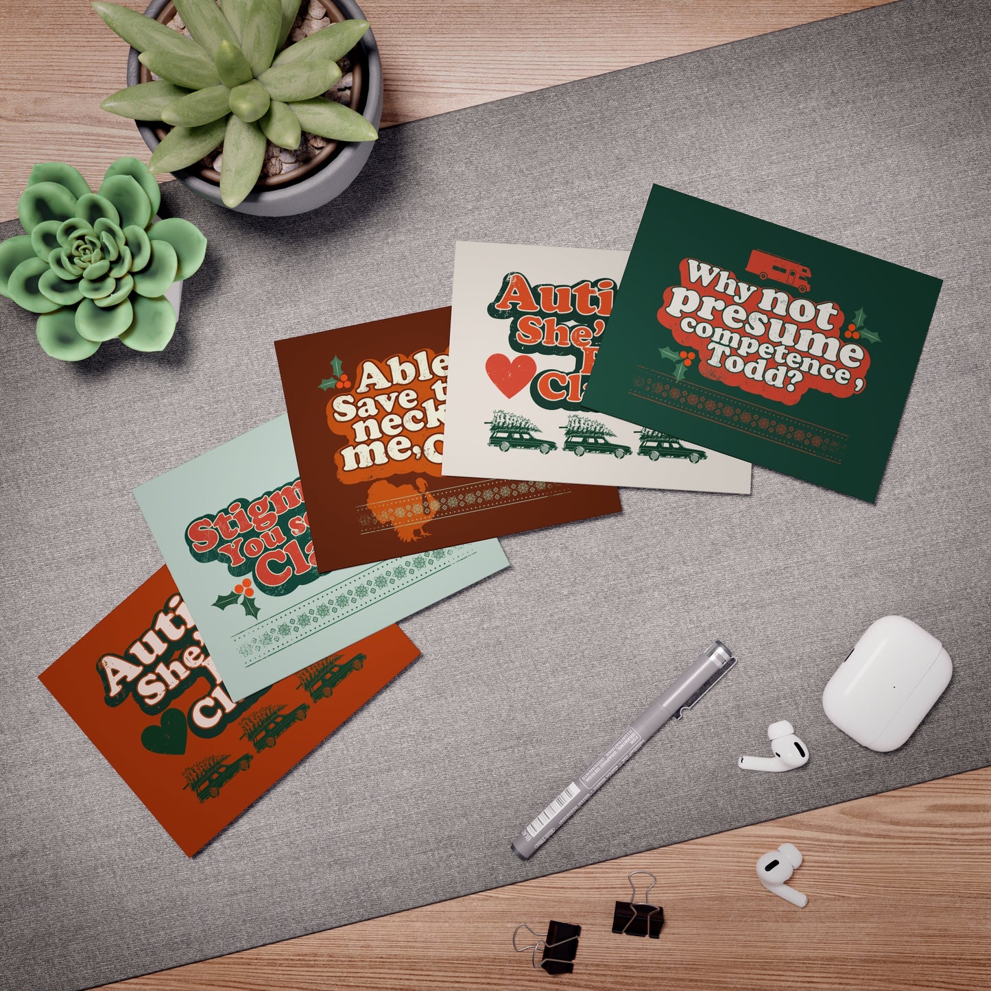 Neuro Affirming Christmas Vacation Assorted Parody Multi-Design Greeting Cards (5-Pack)