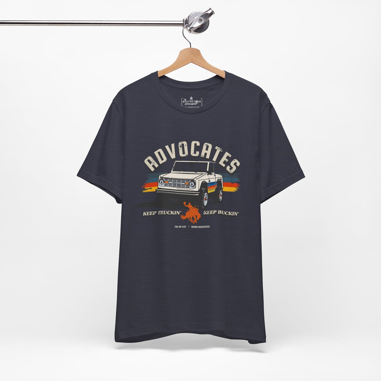 Advocates Keep Truckin', Keep Buckin' - Bronco Truck - Adult Unisex Jersey Tee