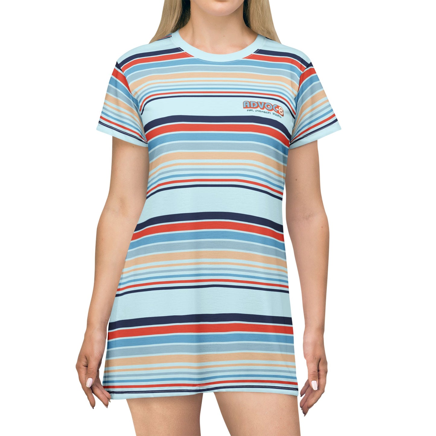 Advoc8 for Disability Rights- Women's Retro Striped Advocacy T-Shirt Dress