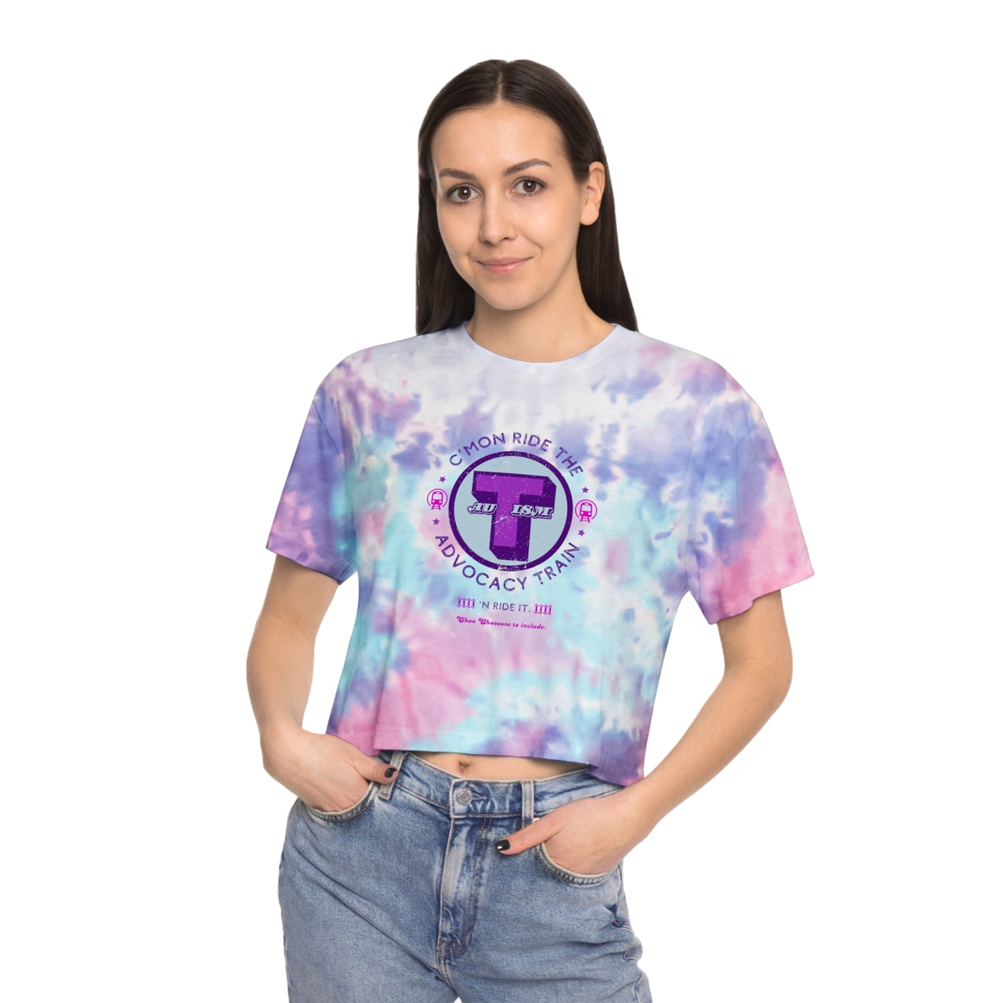 C'mon Ride The Autism Advocacy Train - Women's Tie-Dye Crop Top