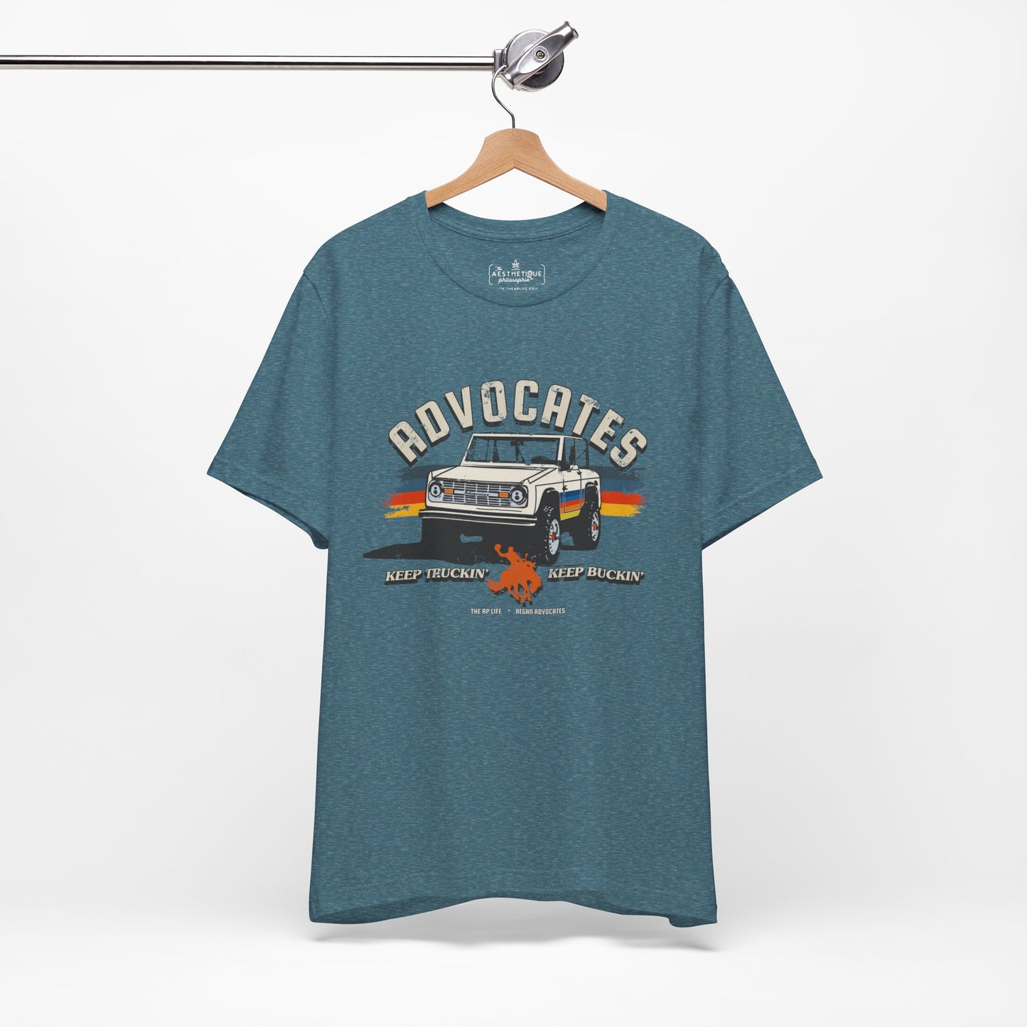 Advocates Keep Truckin', Keep Buckin' - Bronco Truck - Adult Unisex Jersey Tee