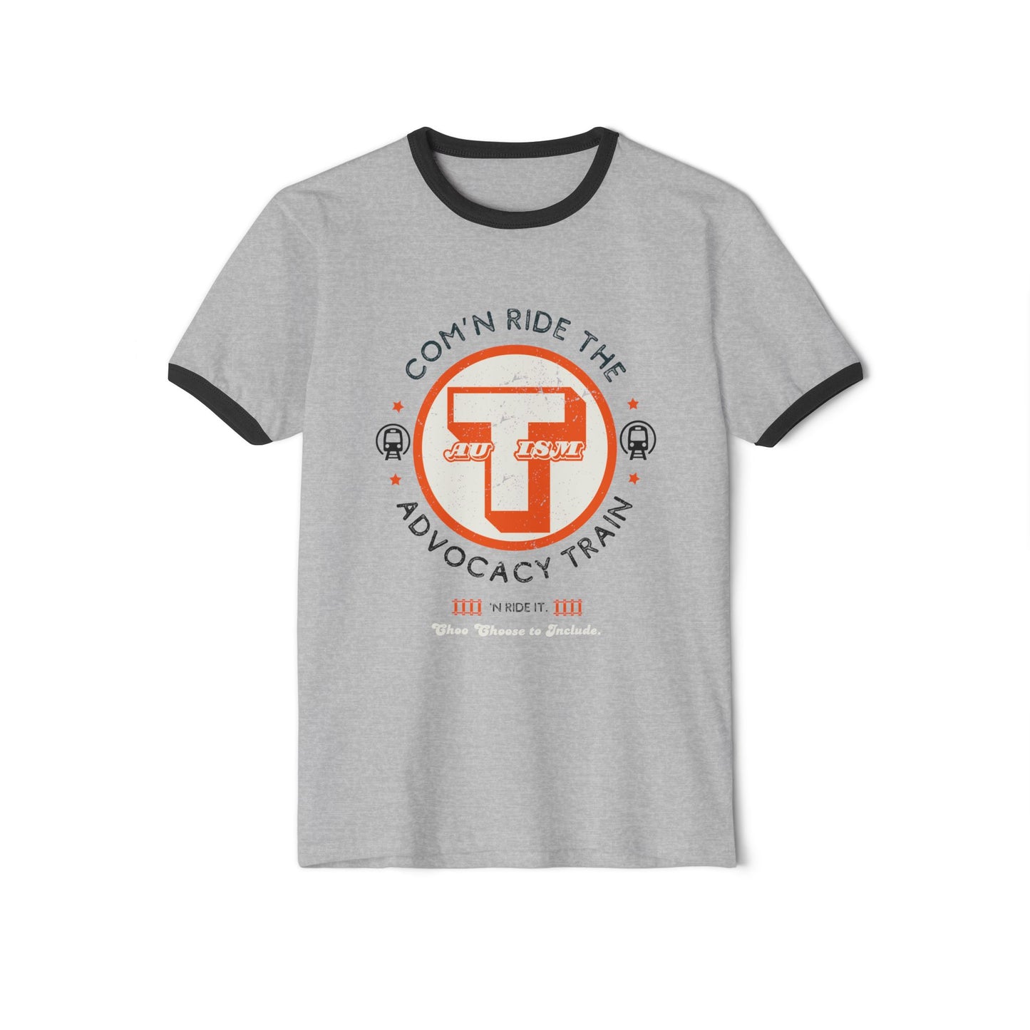 C'mon Ride The Autism Advocacy Train - Adult Unisex Ringer Tee