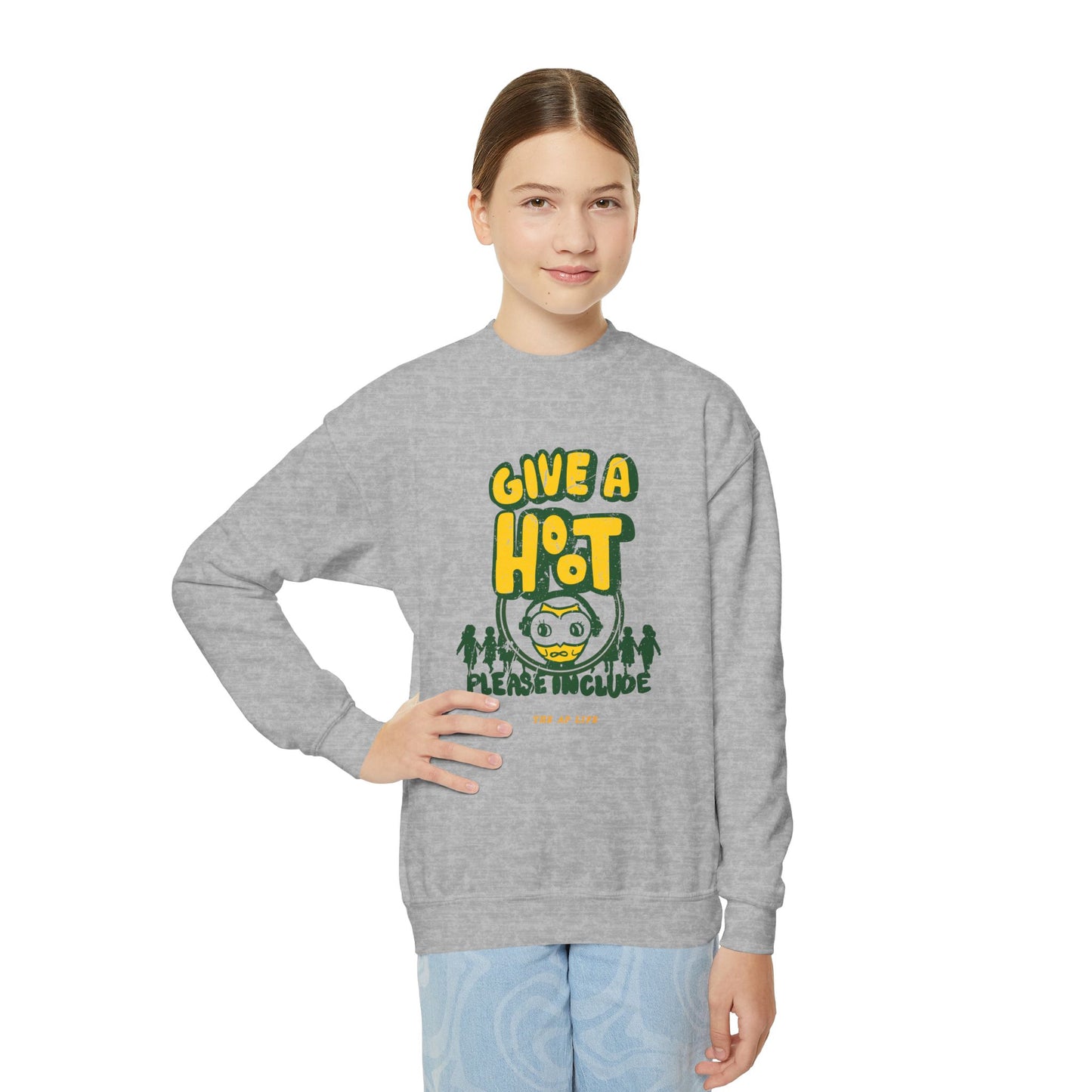 Give A Hoot - Just Include - Retro PSA Style - Youth Unisex Crewneck Sweatshirt