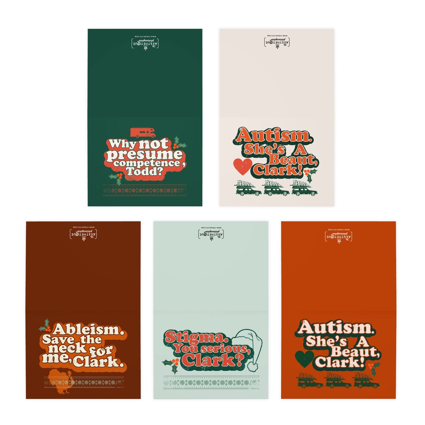 Neuro Affirming Christmas Vacation Assorted Parody Multi-Design Greeting Cards (5-Pack)