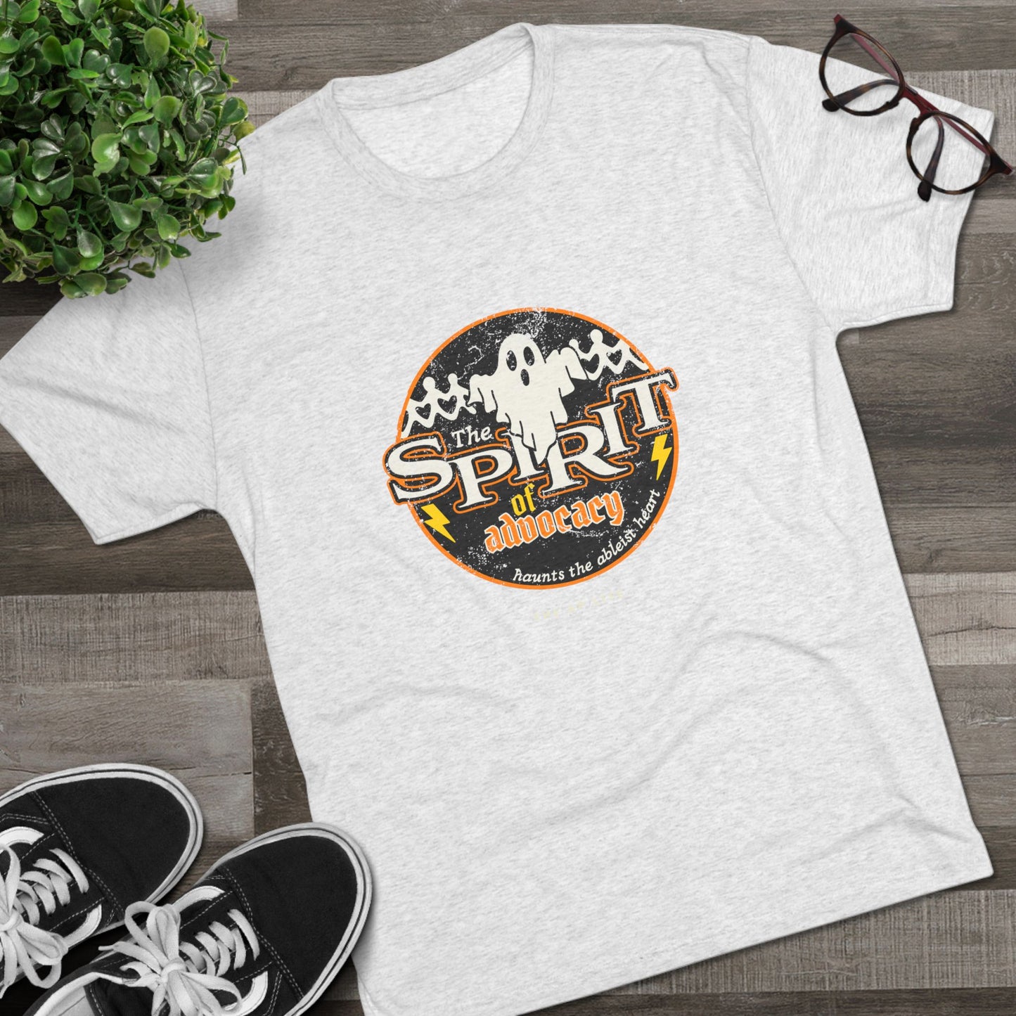The Spirit of Advocacy (Haunts the Ablelist Heart) - Halloween - Adult Unisex Tri-Blend Soft Tee