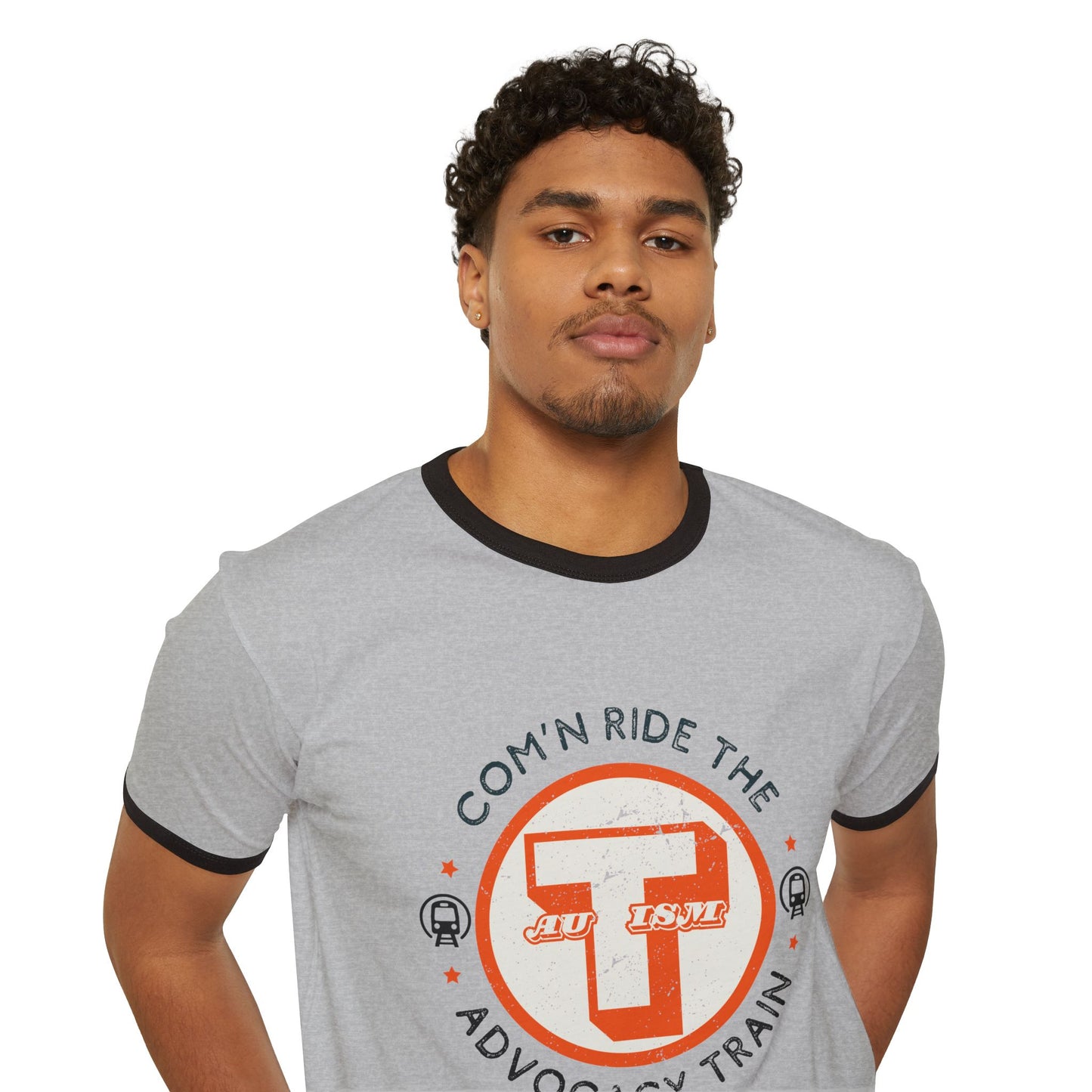 C'mon Ride The Autism Advocacy Train - Adult Unisex Ringer Tee