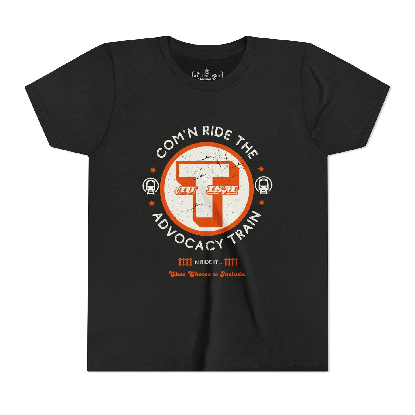 C'mon ride the Autism Advocacy Train - Youth Unisex Jersey Tee