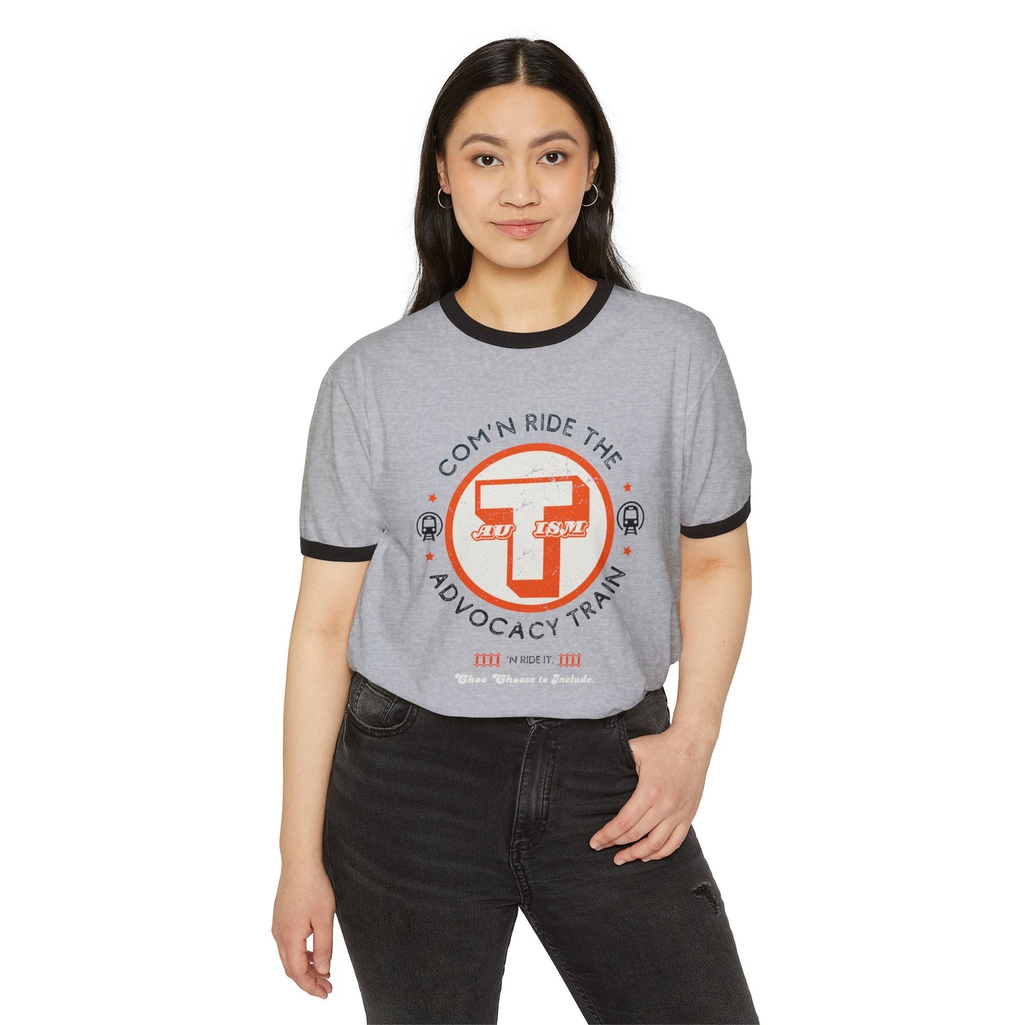 C'mon Ride The Autism Advocacy Train - Adult Unisex Ringer Tee