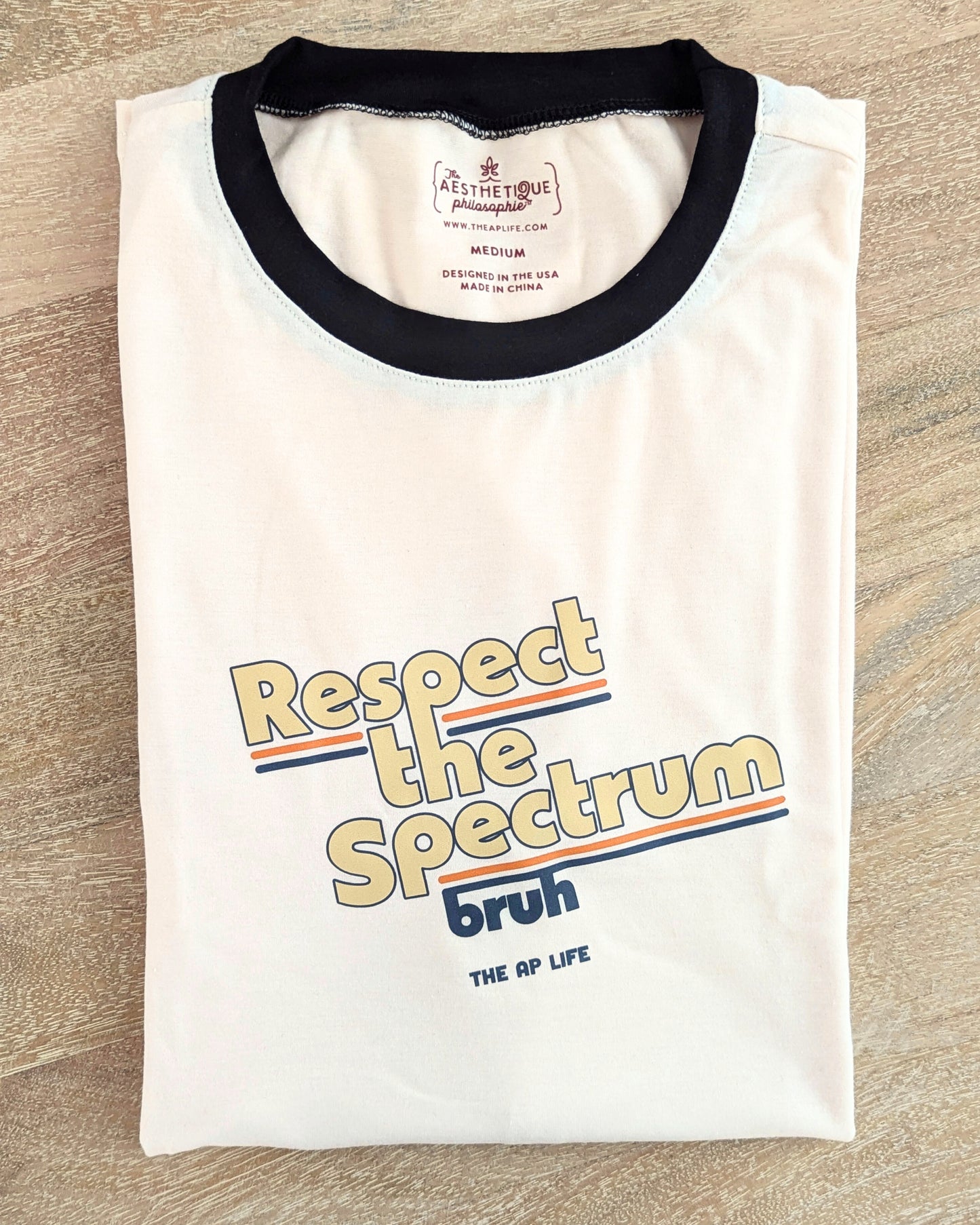Respect The Spectrum Cream & Black Unisex Ringer Tee