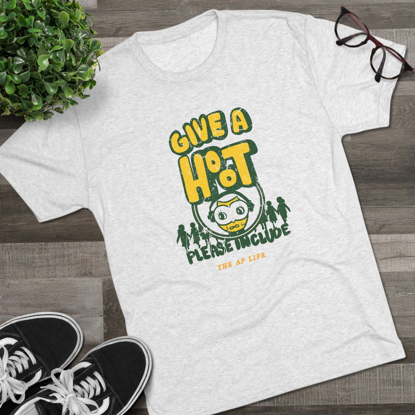 Give A Hoot - Please Include - Retro PSA Style - Adult Unisex Tri-blend Jersey Tee