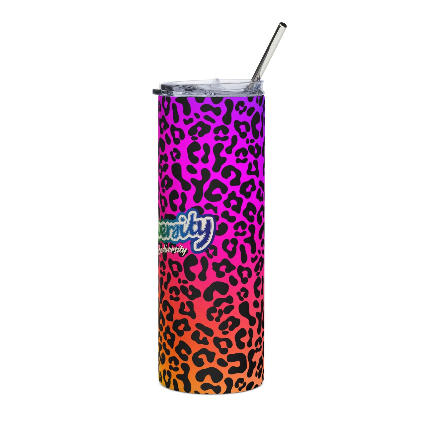Neurodiversity is Biodiversity - Rainbow Leopard Print - Stainless Steel Tumbler, 20oz
