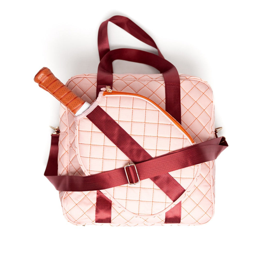 Large Capacity Quilted High Quality Pickleball Bag with Gold Hardware & Adjustable Strap