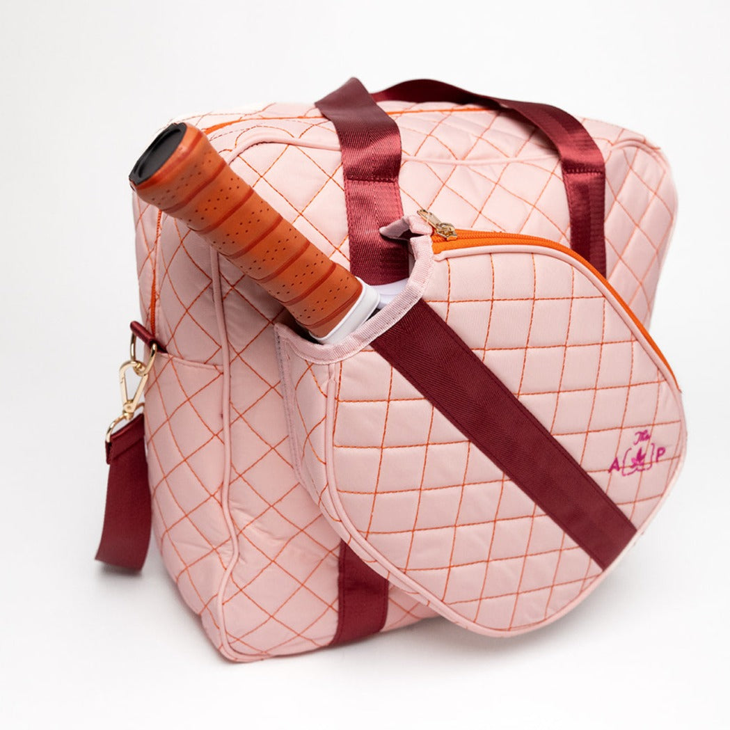 Large Capacity Quilted High Quality Pickleball Bag with Gold Hardware & Adjustable Strap
