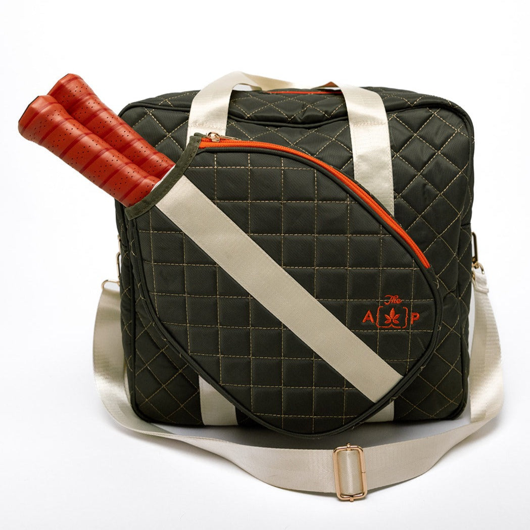 Large Capacity Quilted High Quality Pickleball Bag with Gold Hardware & Adjustable Strap
