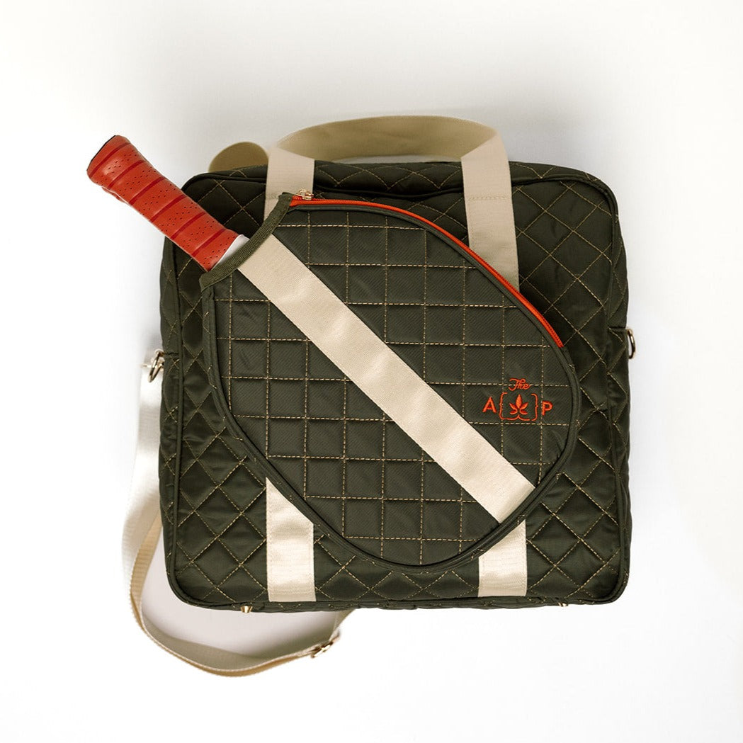 Large Capacity Quilted High Quality Pickleball Bag with Gold Hardware & Adjustable Strap