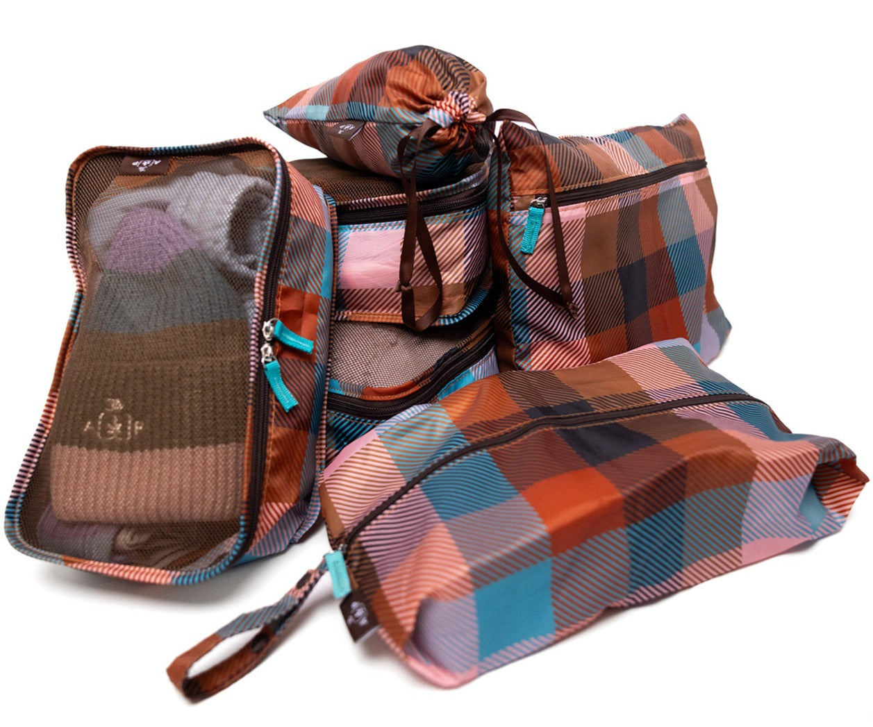 Retro Plaid Camping Style Packing Cubes & Travel Organizer