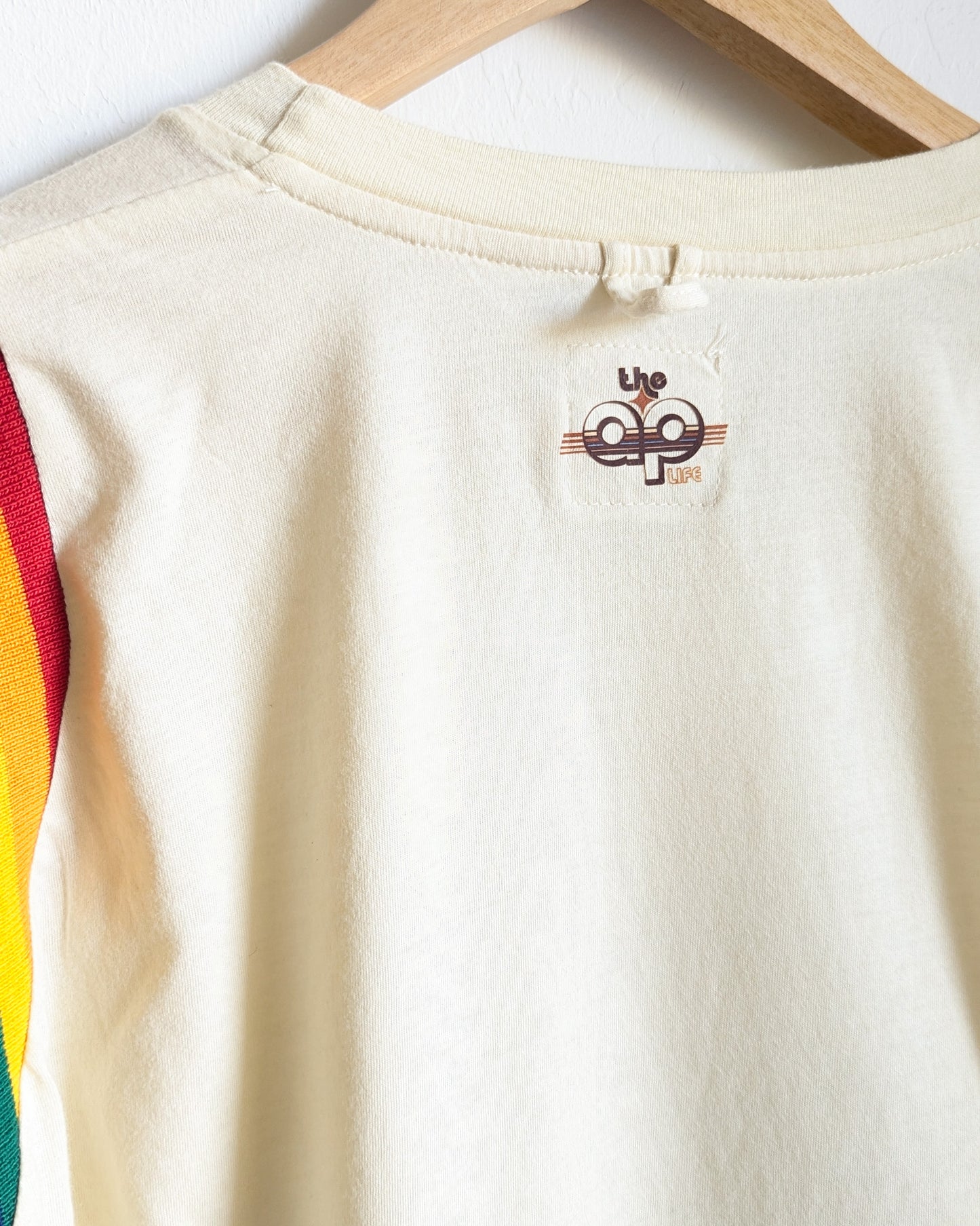 Make Space in Every Patch - Contrast Striped Rainbow Binding Adult Unisex Tee (M) - Repurposed Rebels