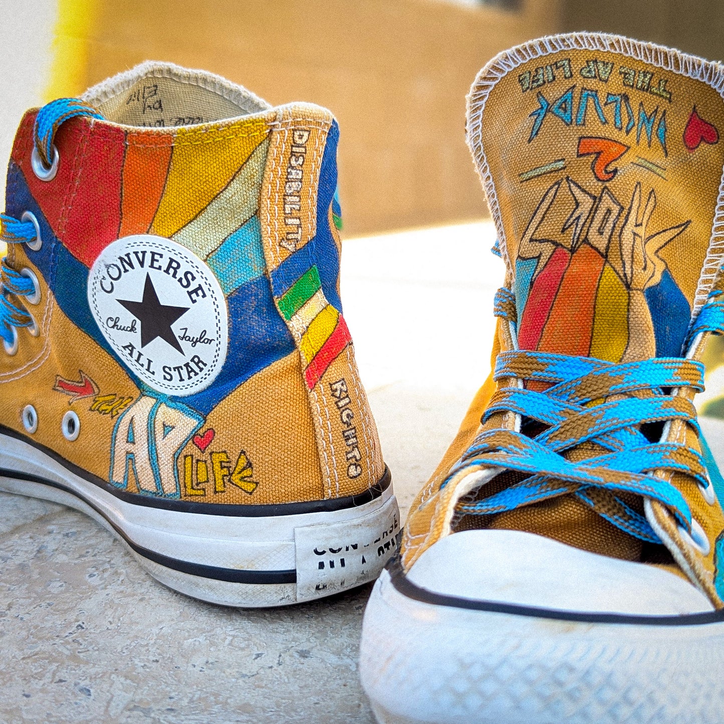 Advocate - Disability Rights - Mustard Brown ADVOKICKS (M5/W7) - Repurposed Hand-Painted Shoes