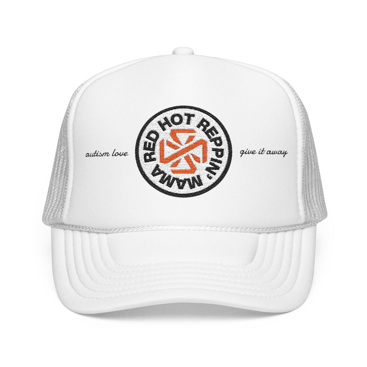 Red Hot Reppin' Mama - Autism Love, Give it Away - Unisex Embroidered Trucker Hat