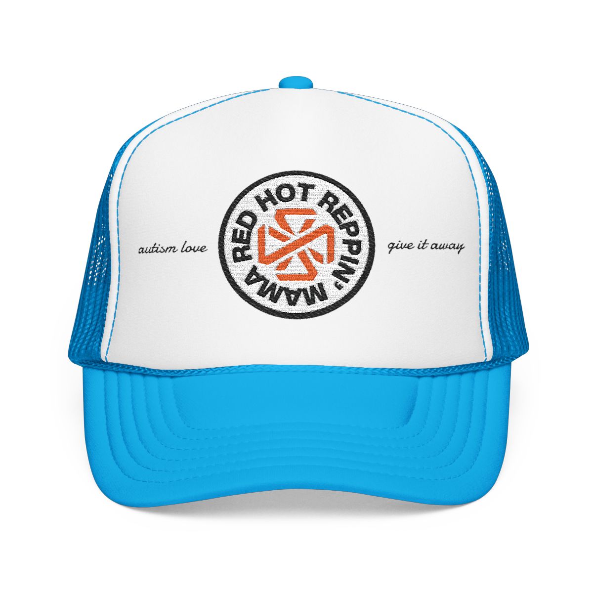 Red Hot Reppin' Mama - Autism Love, Give it Away - Unisex Embroidered Trucker Hat