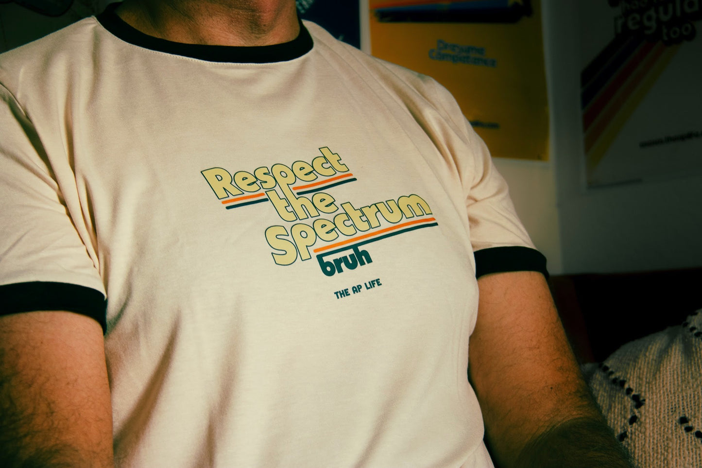 Respect The Spectrum Cream & Black Unisex Ringer Tee