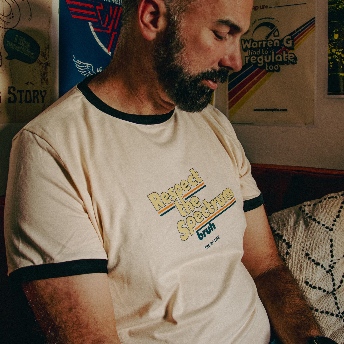 Respect The Spectrum Cream & Black Unisex Ringer Tee