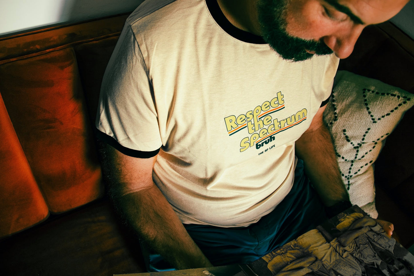 Respect The Spectrum Cream & Black Unisex Ringer Tee