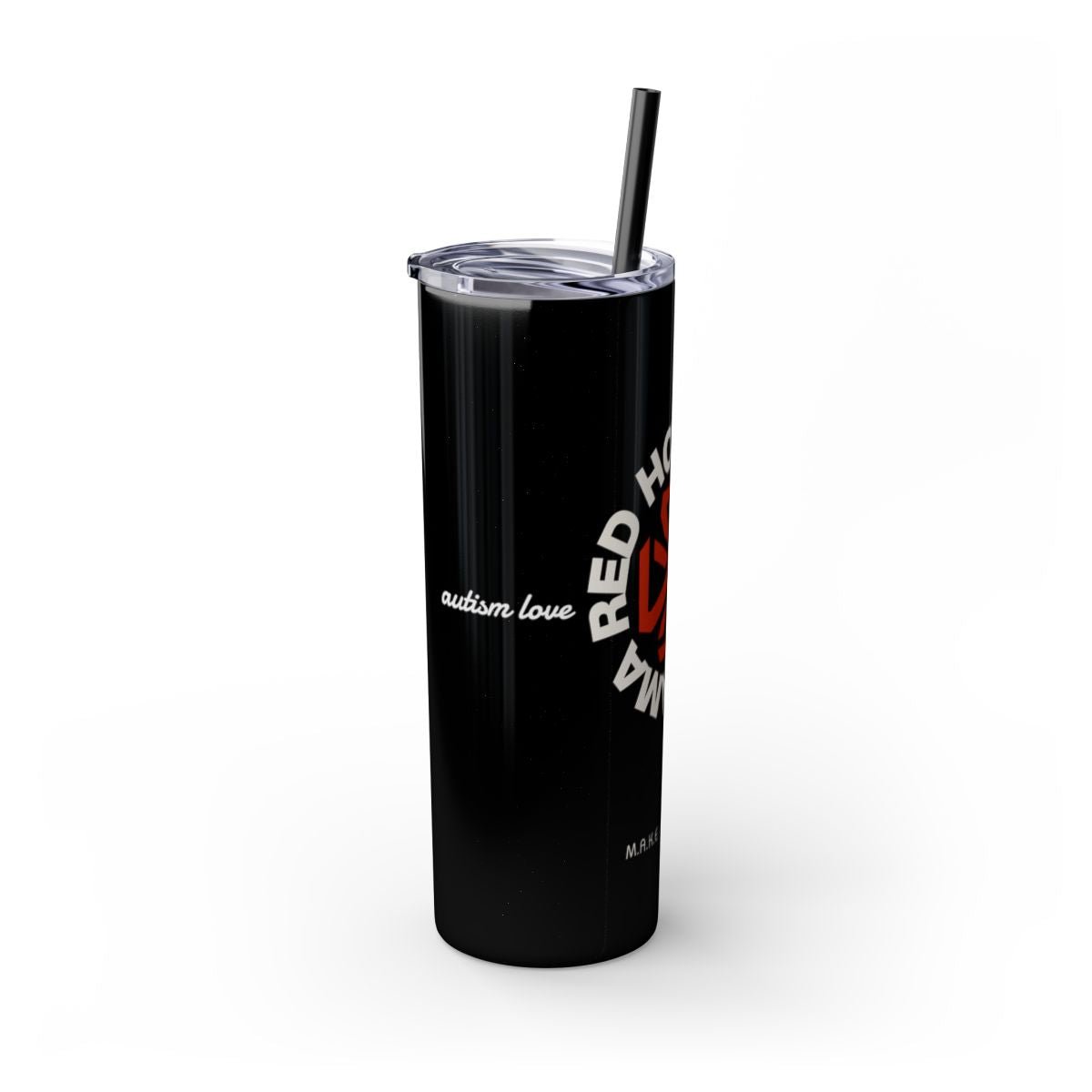 Red Hot Reppin' Mama - Autism Love, Give it Away - Glitter Black 20oz Skinny Tumbler