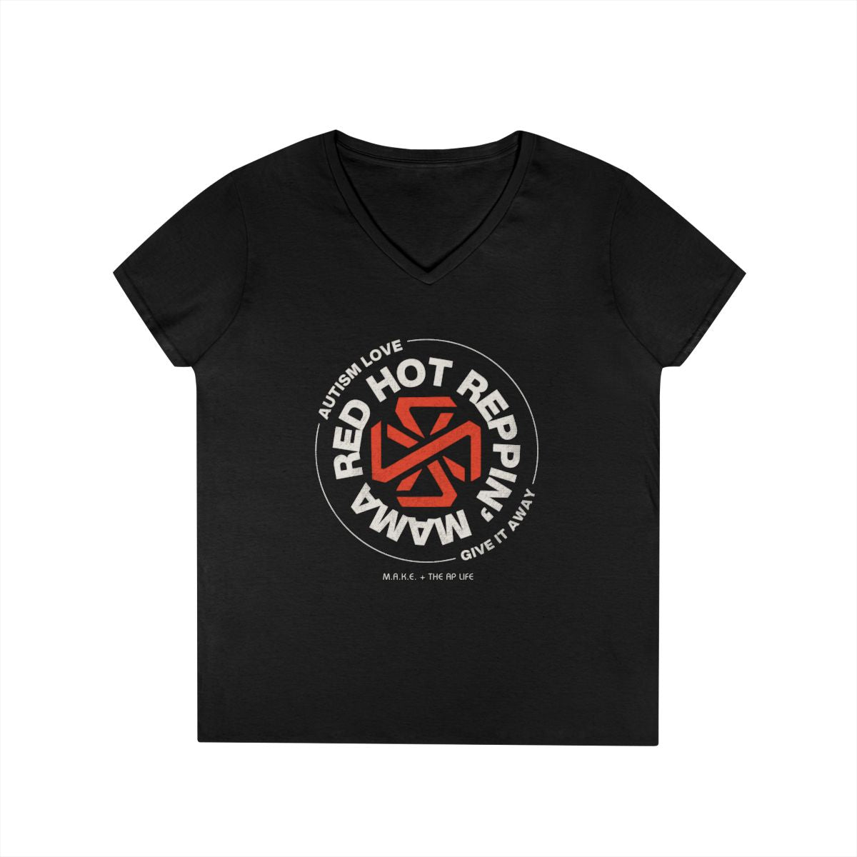 Red Hot Reppin' Mama - Autism Love, Give it Away - Women's Fitted V-Neck Tee