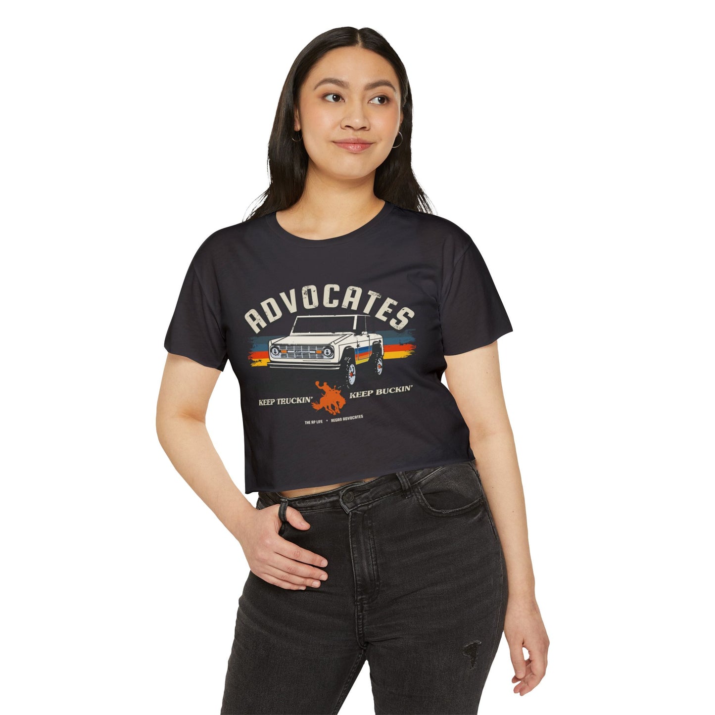 Advocates Keep Truckin', Keep Buckin' - Bronco Truck - Women's Crop Top Tee