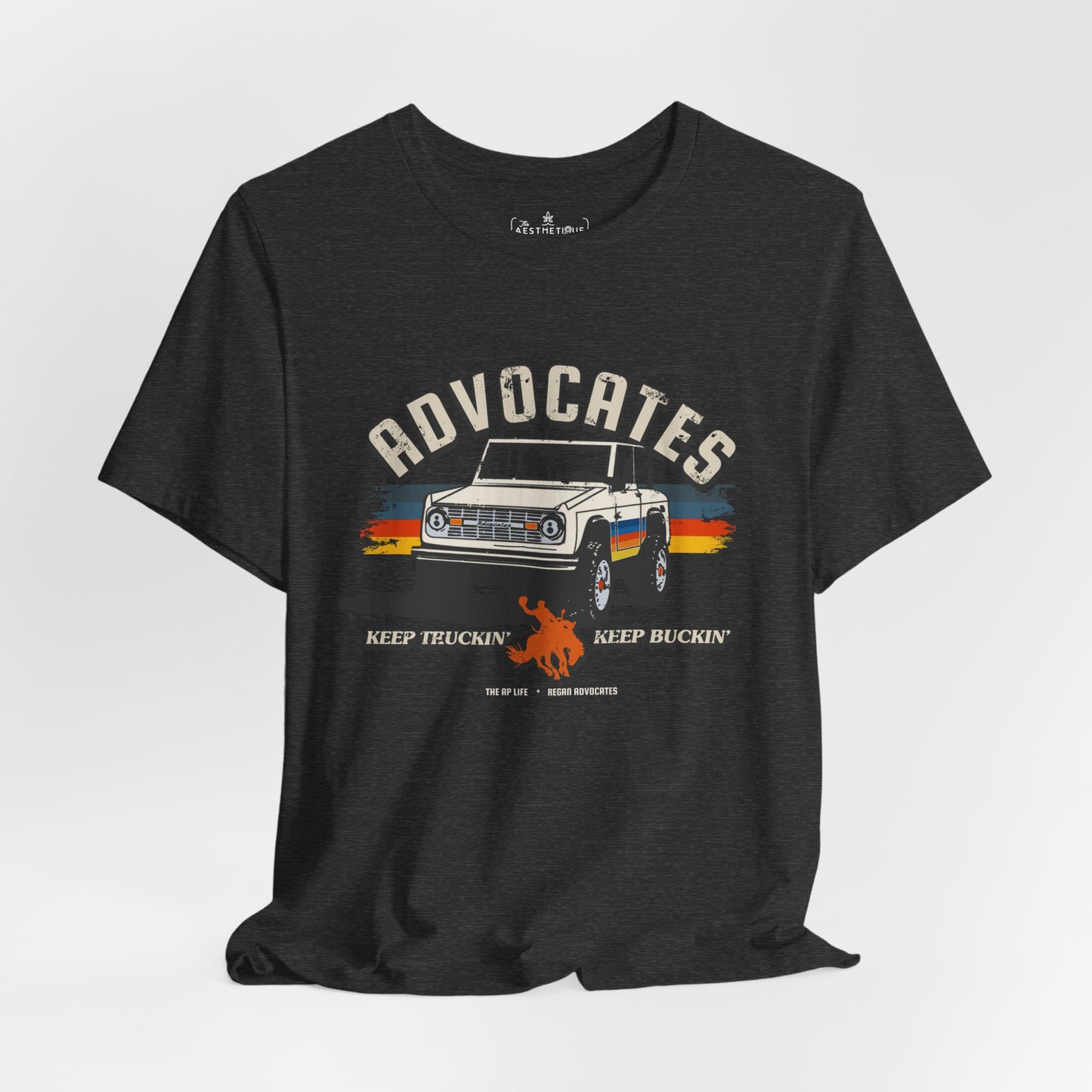 Advocates Keep Truckin', Keep Buckin' - Retro Bronco Truck - Unisex Jersey Short Sleeve Tee