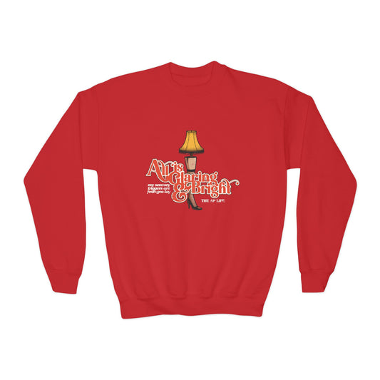 All is Glaring & Bright - Leg Lamp - Sensory Triggers - Youth Unisex Crewneck Sweatshirt