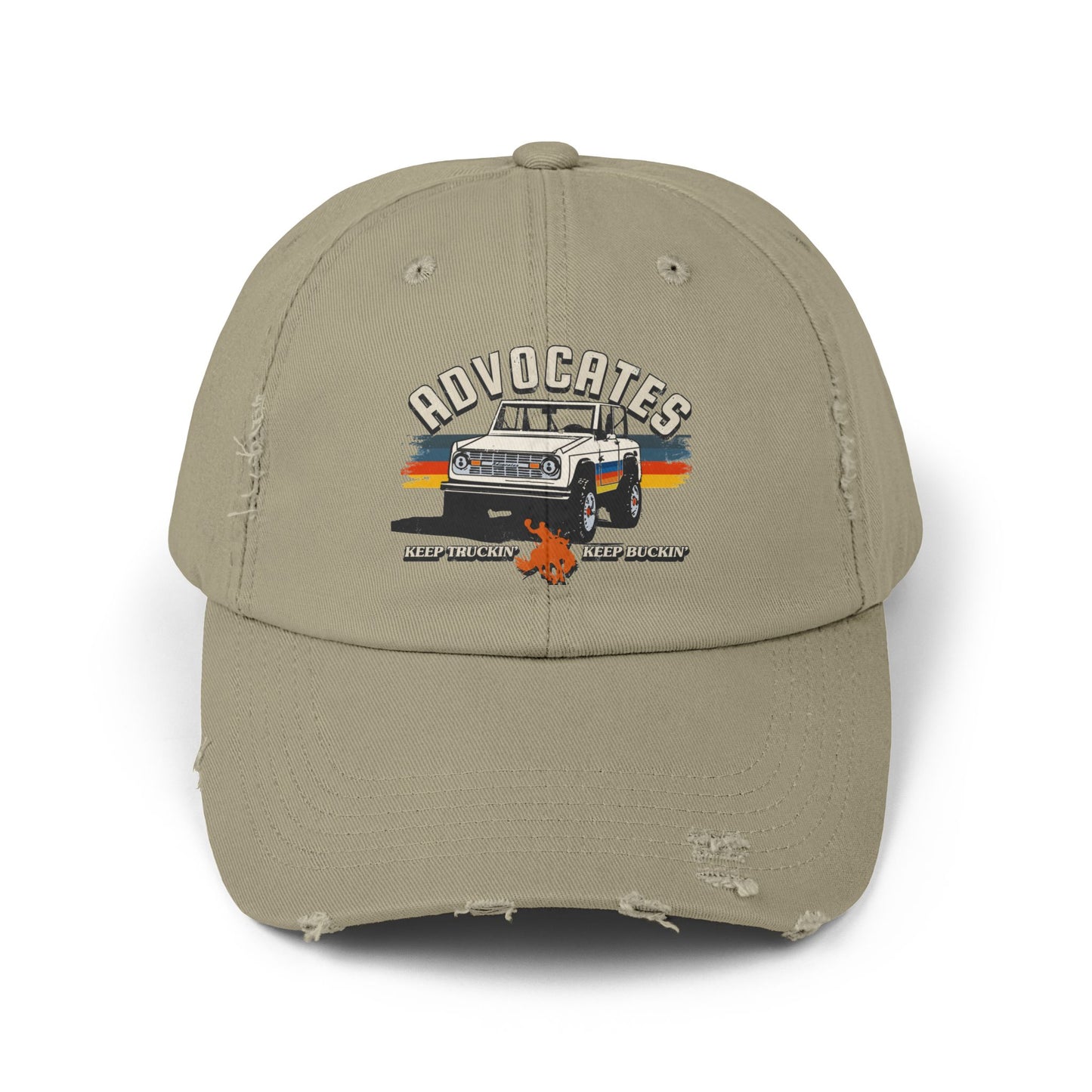 Advocates Keep Truckin', Keep Buckin' - Retro Bronco Truck - Unisex Distressed Cap