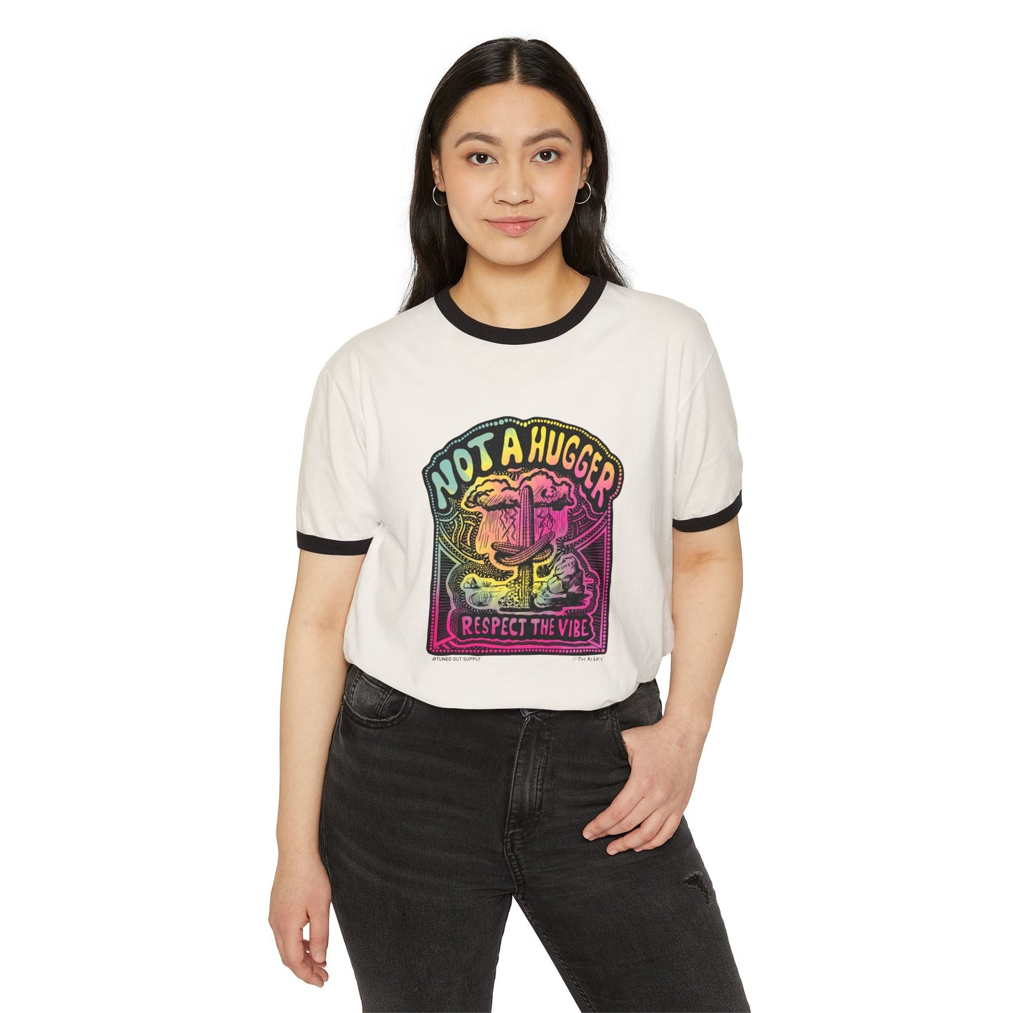 Not A Hugger - Adult Unisex Ringer Tee - Tuned Out Supply + The AP Life Collab