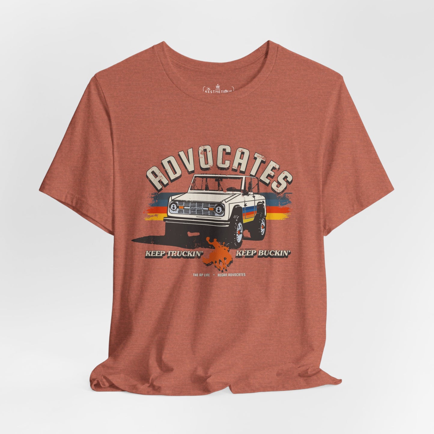 Advocates Keep Truckin', Keep Buckin' - Retro Bronco Truck - Unisex Jersey Short Sleeve Tee